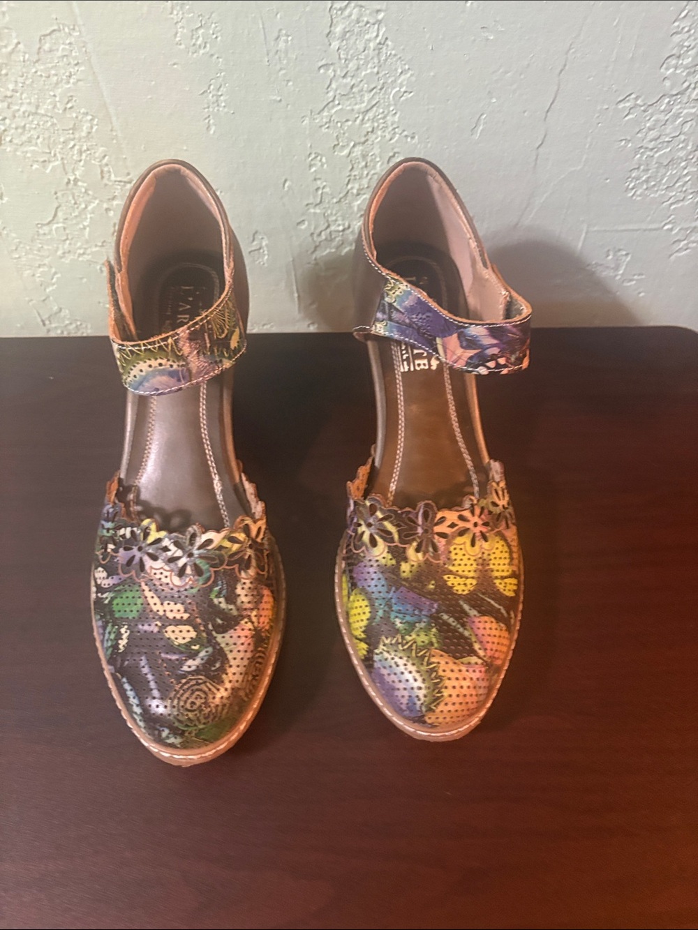 Multicolor Floral Perforated Ankle-Strap Sandals - Women